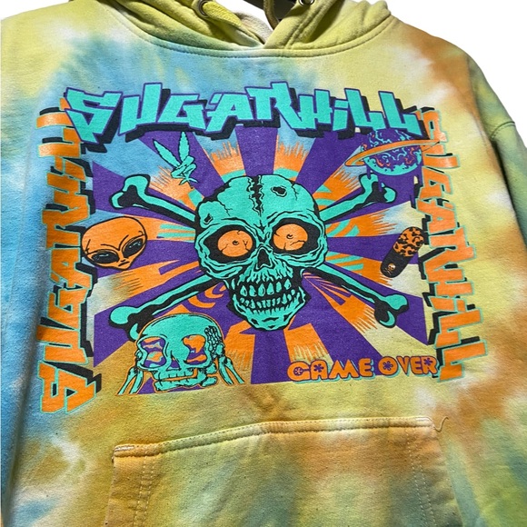Sugarhill Hoodie Mens Medium Tie Dye Rising Skull Festival Sunset Sweatshirt - Picture 3 of 8